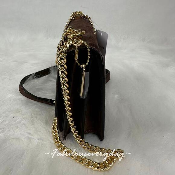 Coach Mini Klare Crossbody Bag In Crocodile-embossed Suede/Gold/Maple CCE09 NWT - Picture 2 of 8